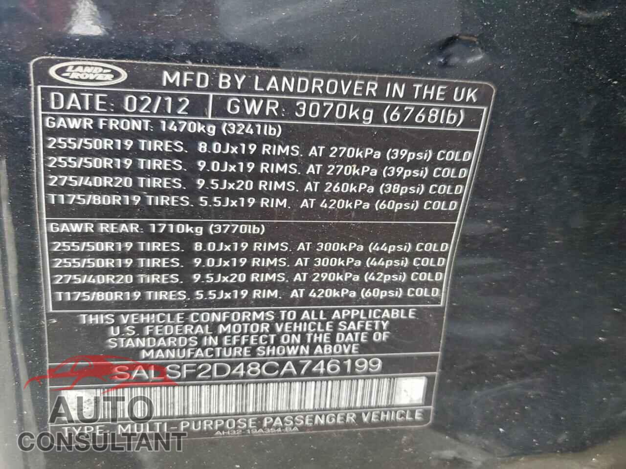 LAND ROVER RANGEROVER 2012 - SALSF2D48CA746199