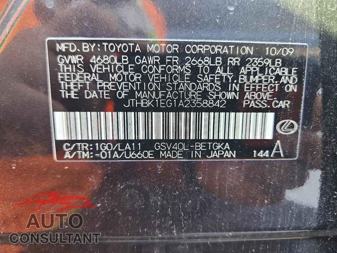 LEXUS ES350 2010 - JTHBK1EG1A2358842