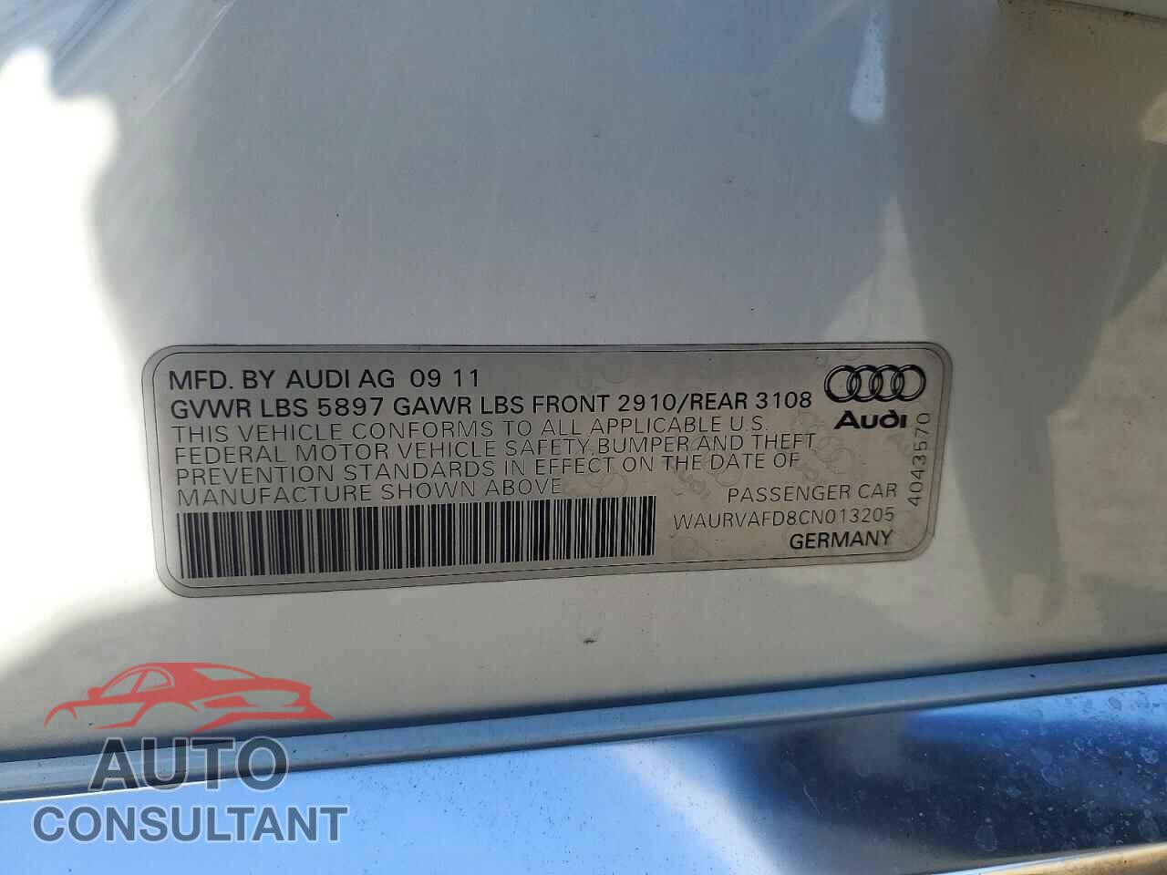 AUDI A8 2012 - WAURVAFD8CN013205