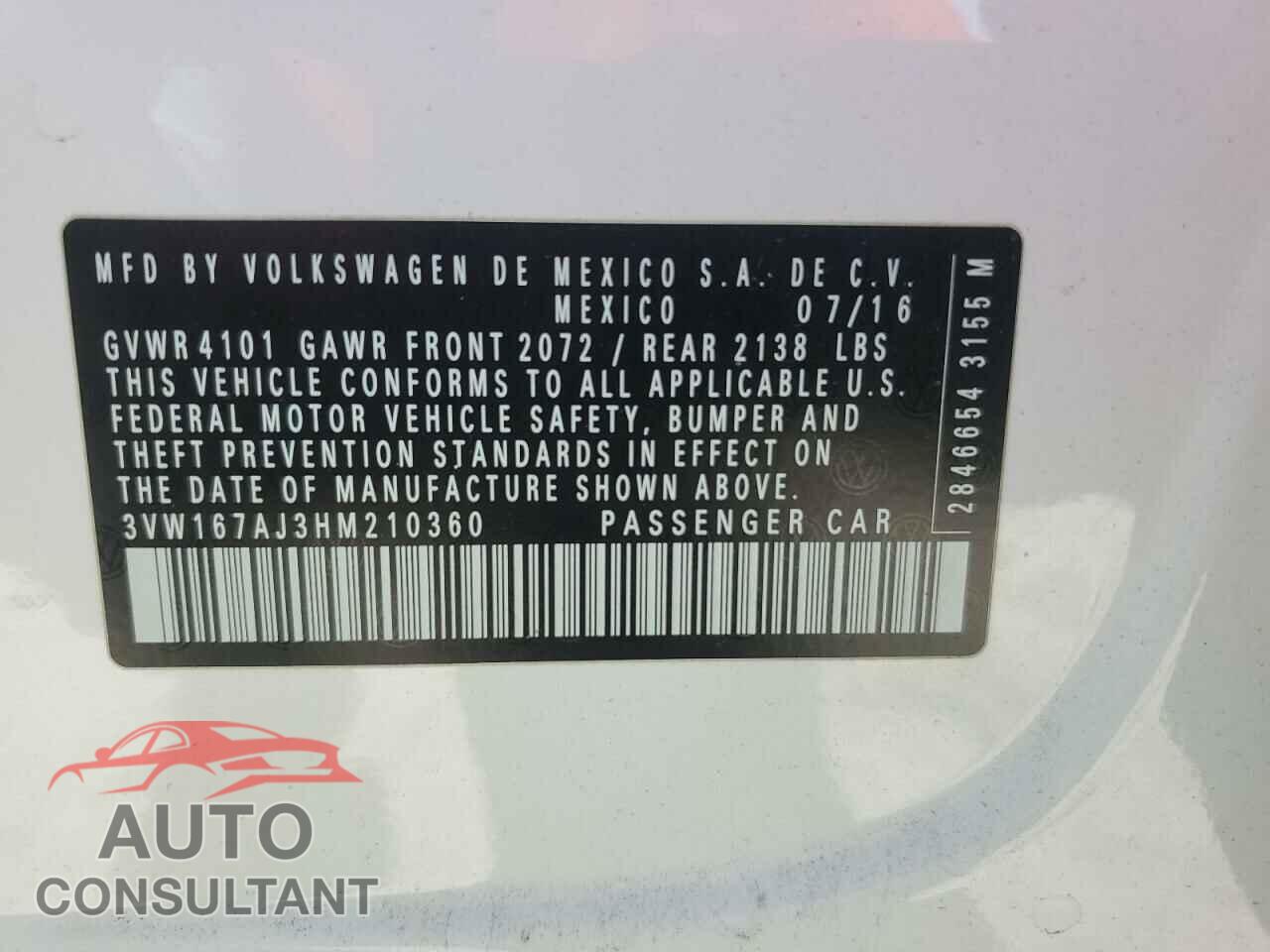VOLKSWAGEN JETTA 2017 - 3VW167AJ3HM210360