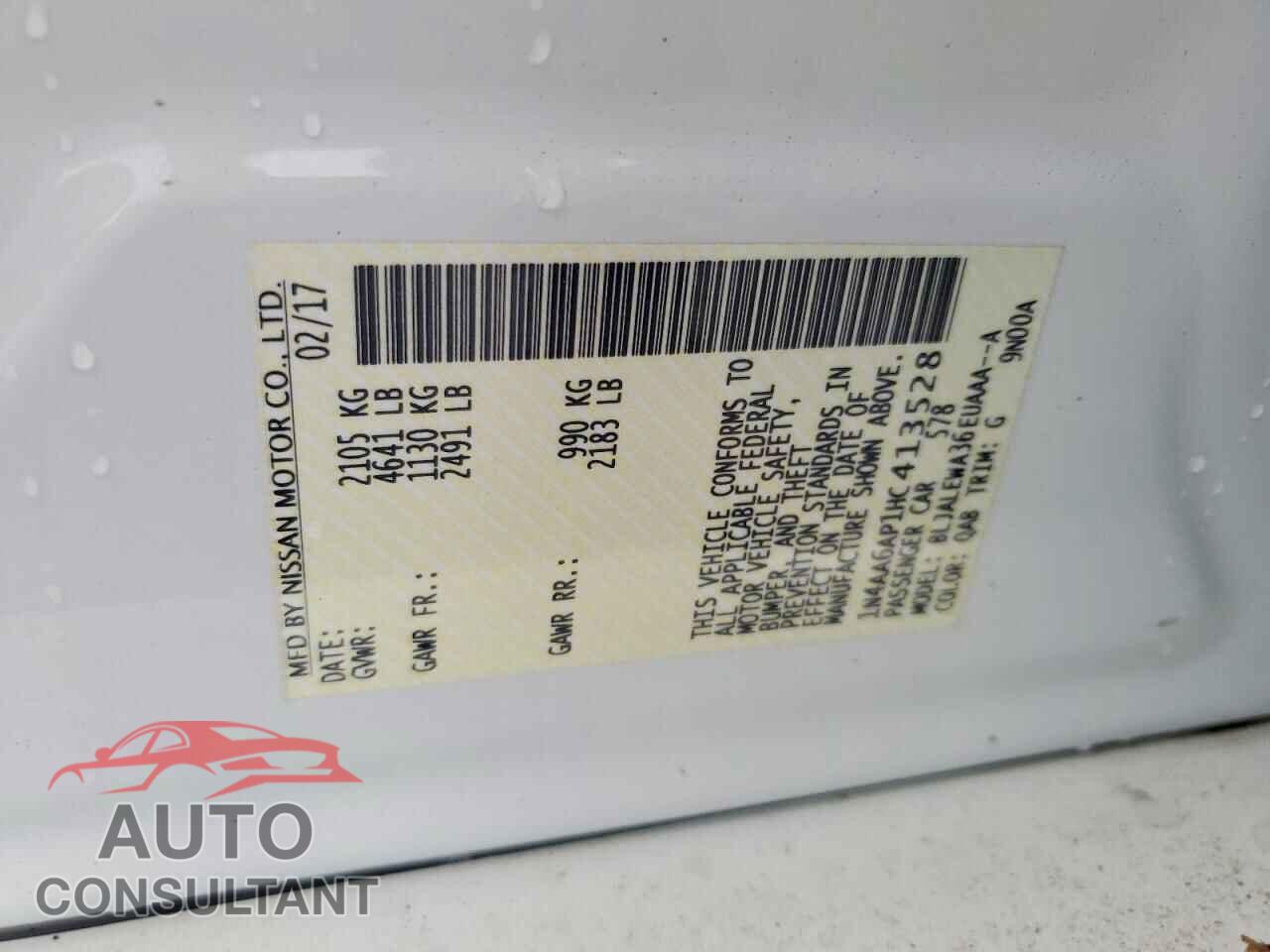 NISSAN MAXIMA 2017 - 1N4AA6AP1HC413528