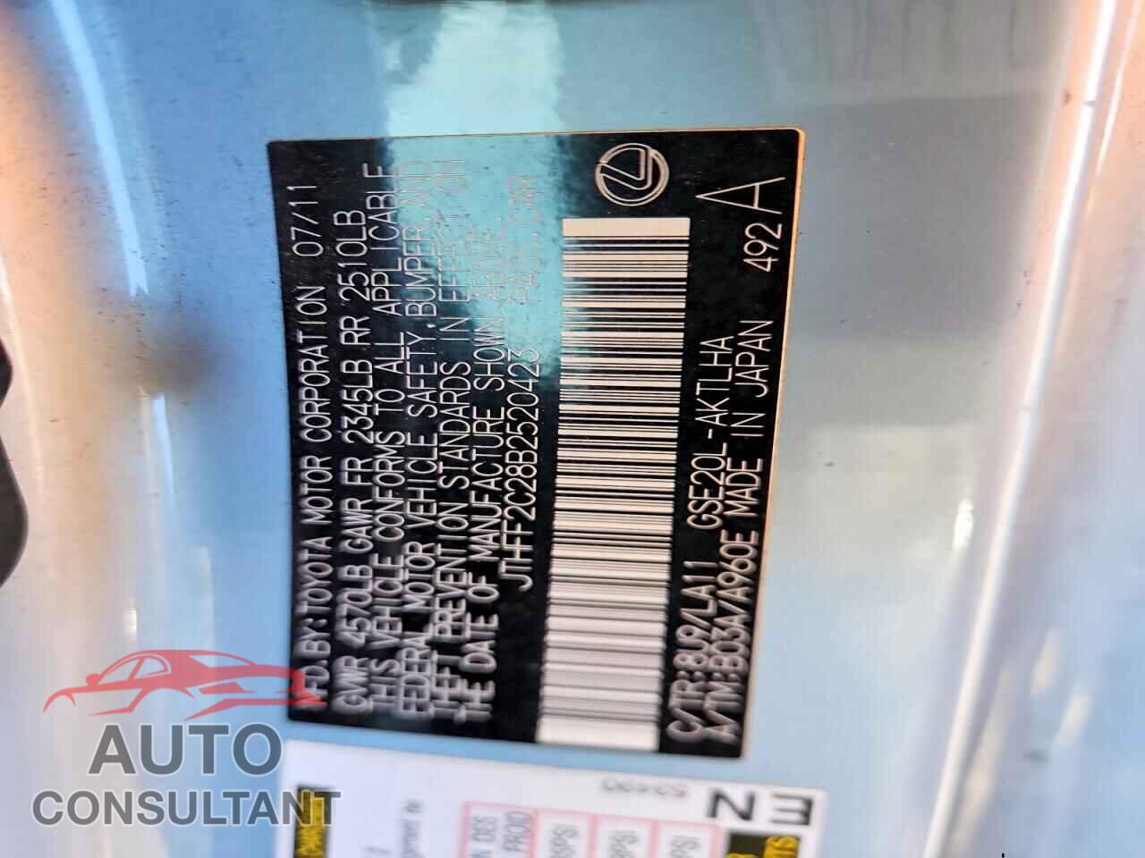 LEXUS IS 2011 - JTHFF2C28B2520423