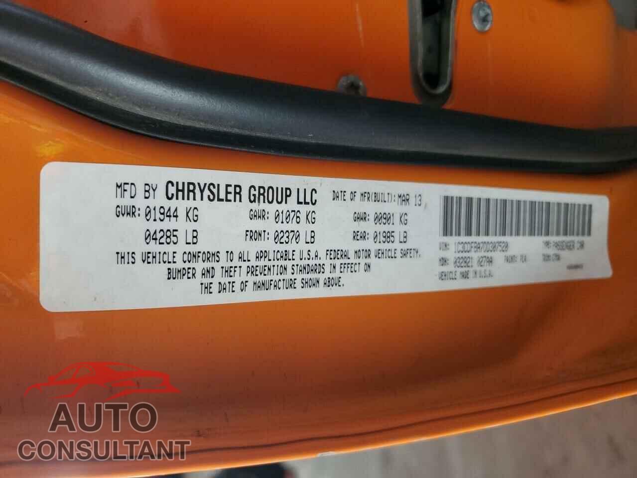 DODGE DART 2013 - 1C3CDFBA7DD307520