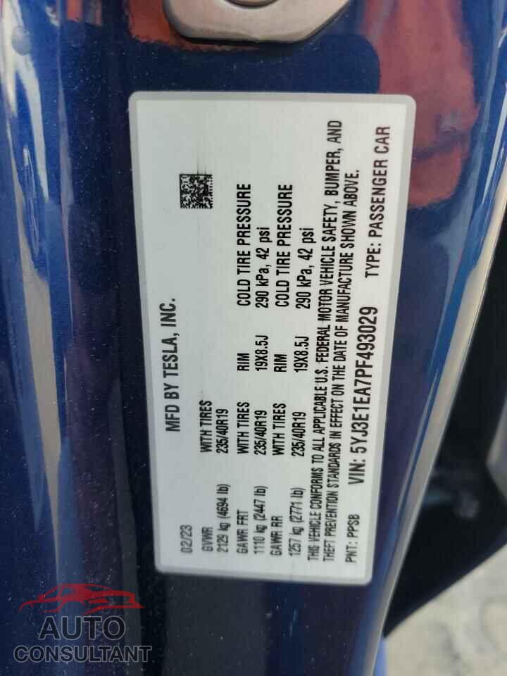 TESLA MODEL 3 2023 - 5YJ3E1EA7PF493029