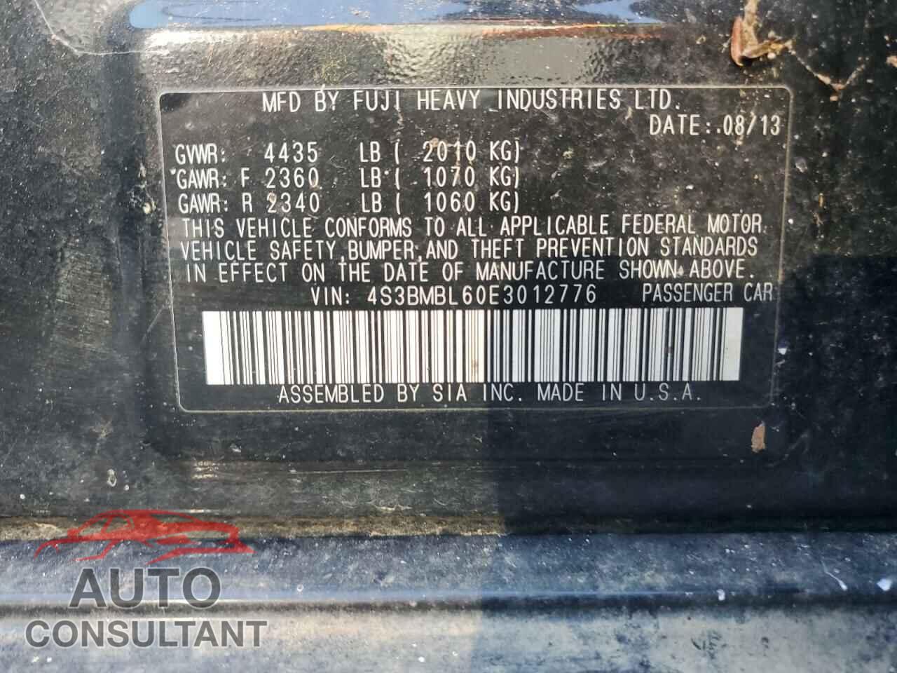 SUBARU LEGACY 2014 - 4S3BMBL60E3012776