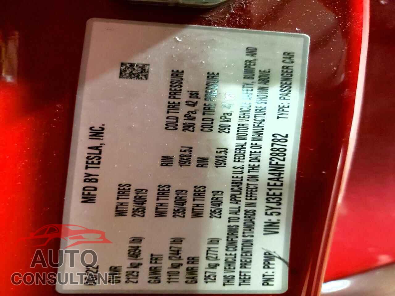 TESLA MODEL 3 2022 - 5YJ3E1EA4NF288782