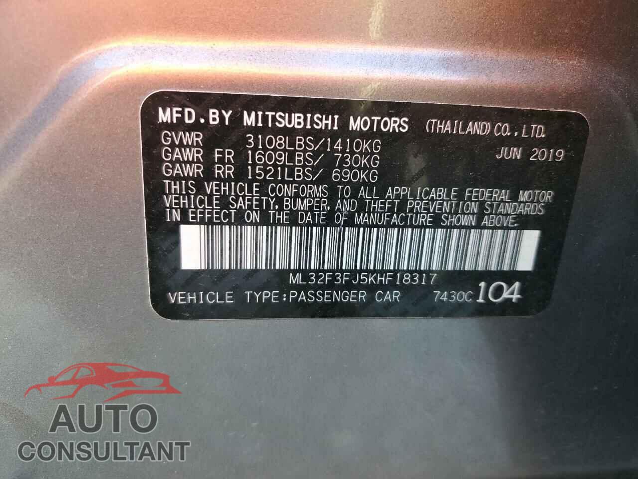MITSUBISHI MIRAGE 2019 - ML32F3FJ5KHF18317