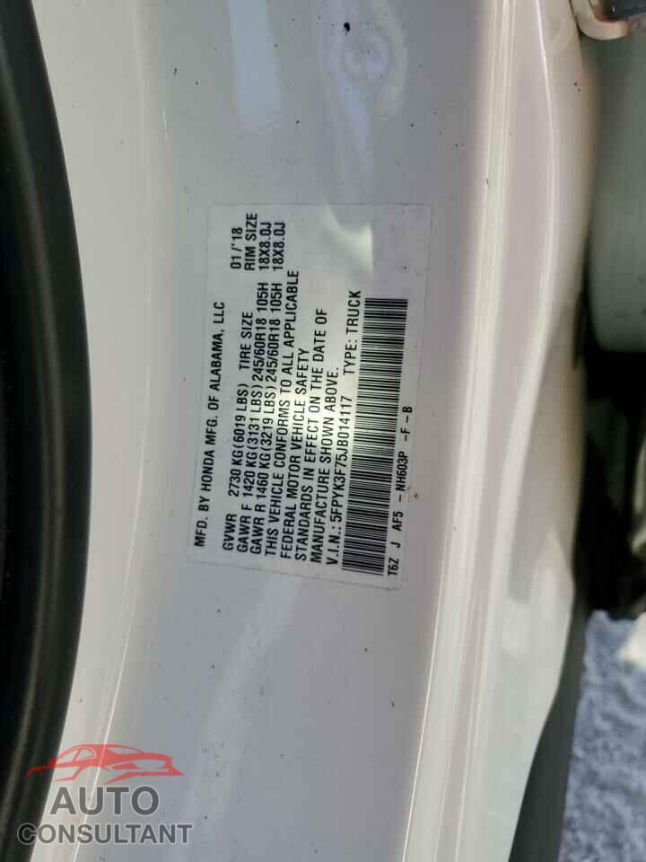 HONDA RIDGELINE 2018 - 5FPYK3F75JB014117