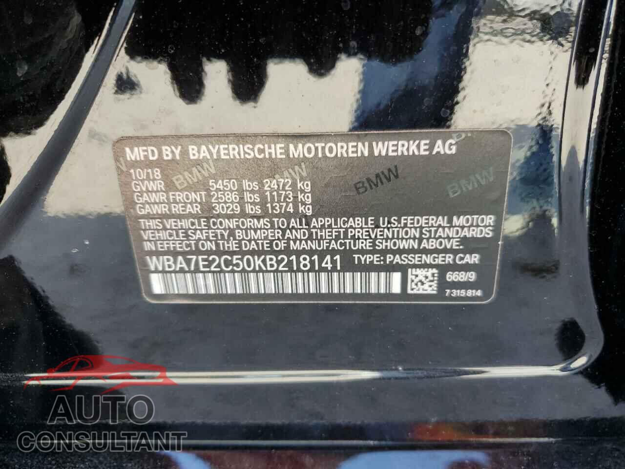 BMW 7 SERIES 2019 - WBA7E2C50KB218141