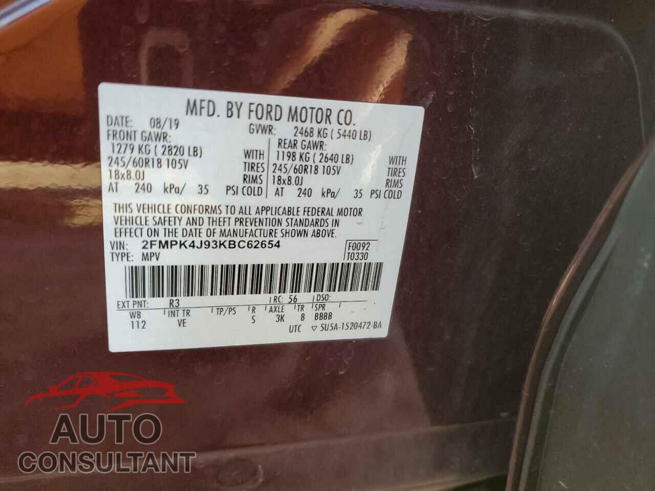 FORD EDGE 2019 - 2FMPK4J93KBC62654