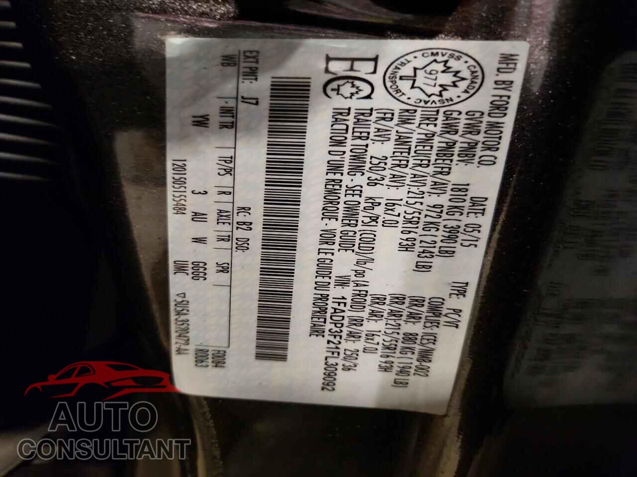 FORD FOCUS 2015 - 1FADP3F21FL309092