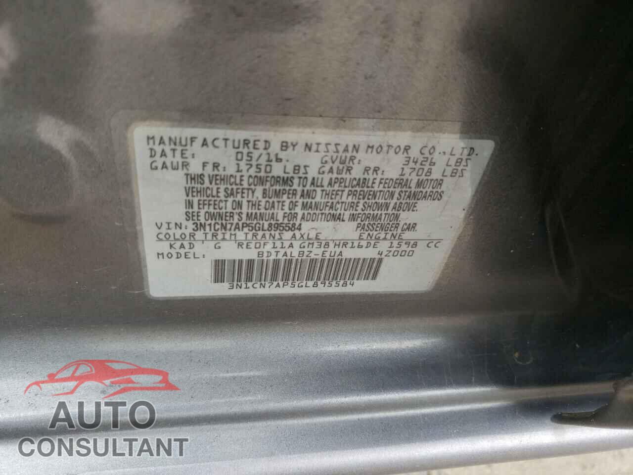 NISSAN VERSA 2016 - 3N1CN7AP5GL895584