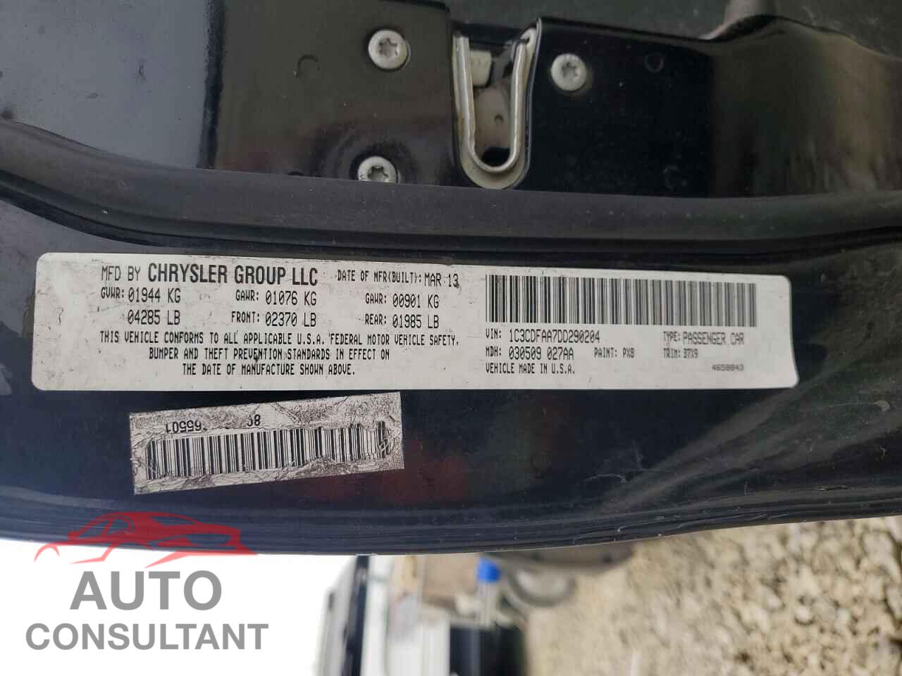 DODGE DART 2013 - 1C3CDFAA7DD290204