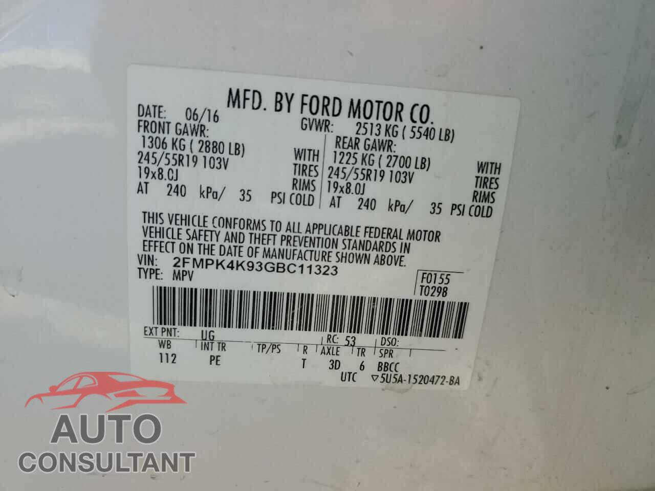 FORD EDGE 2016 - 2FMPK4K93GBC11323