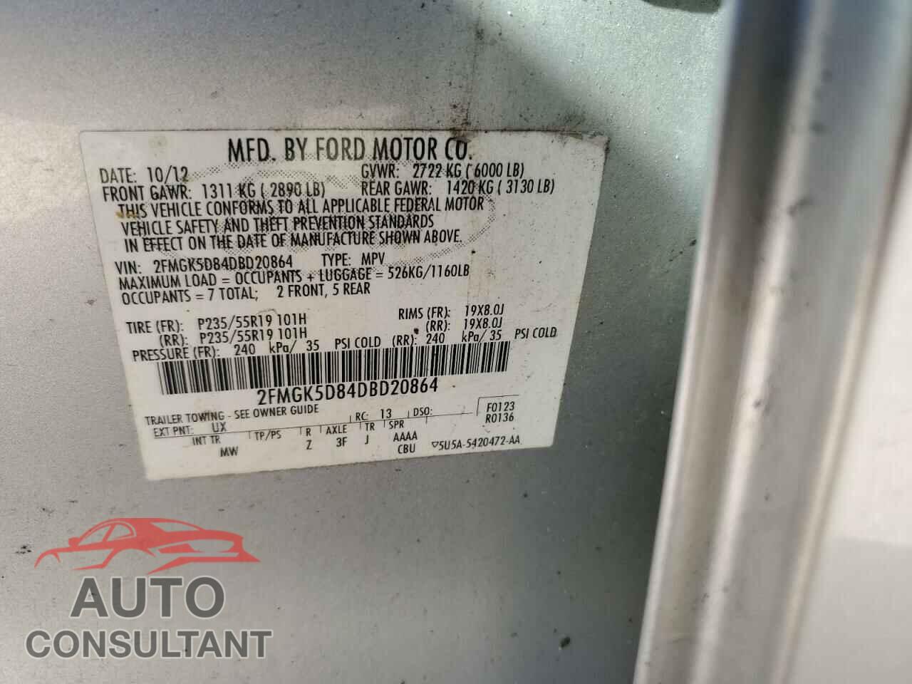 FORD FLEX 2013 - 2FMGK5D84DBD20864