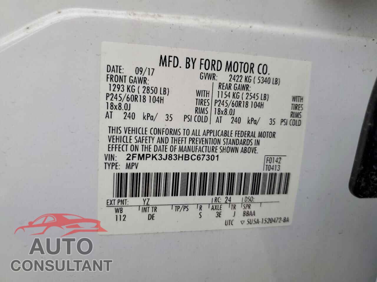 FORD EDGE 2017 - 2FMPK3J83HBC67301