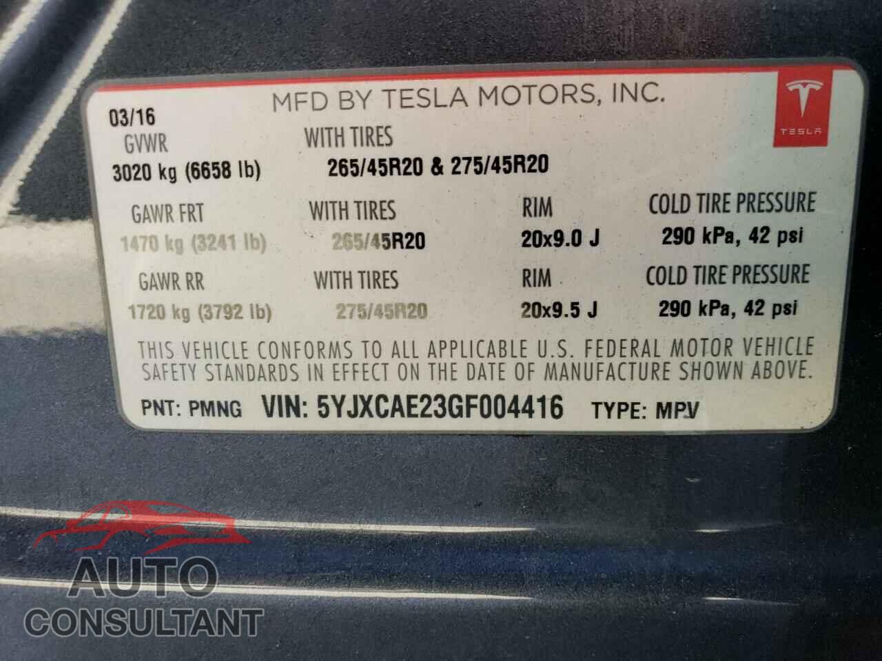 TESLA MODEL X 2016 - 5YJXCAE23GF004416