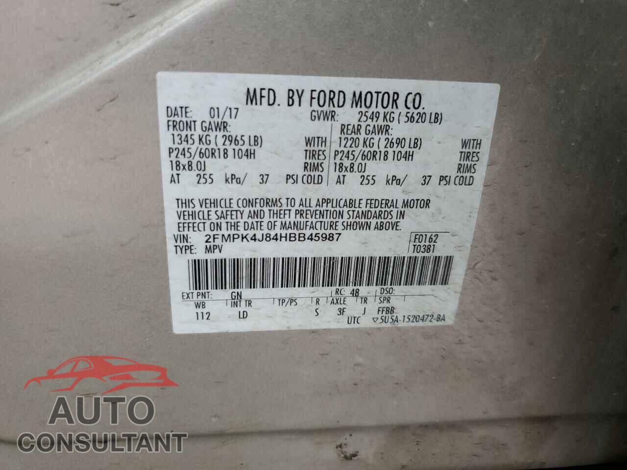 FORD EDGE 2017 - 2FMPK4J84HBB45987