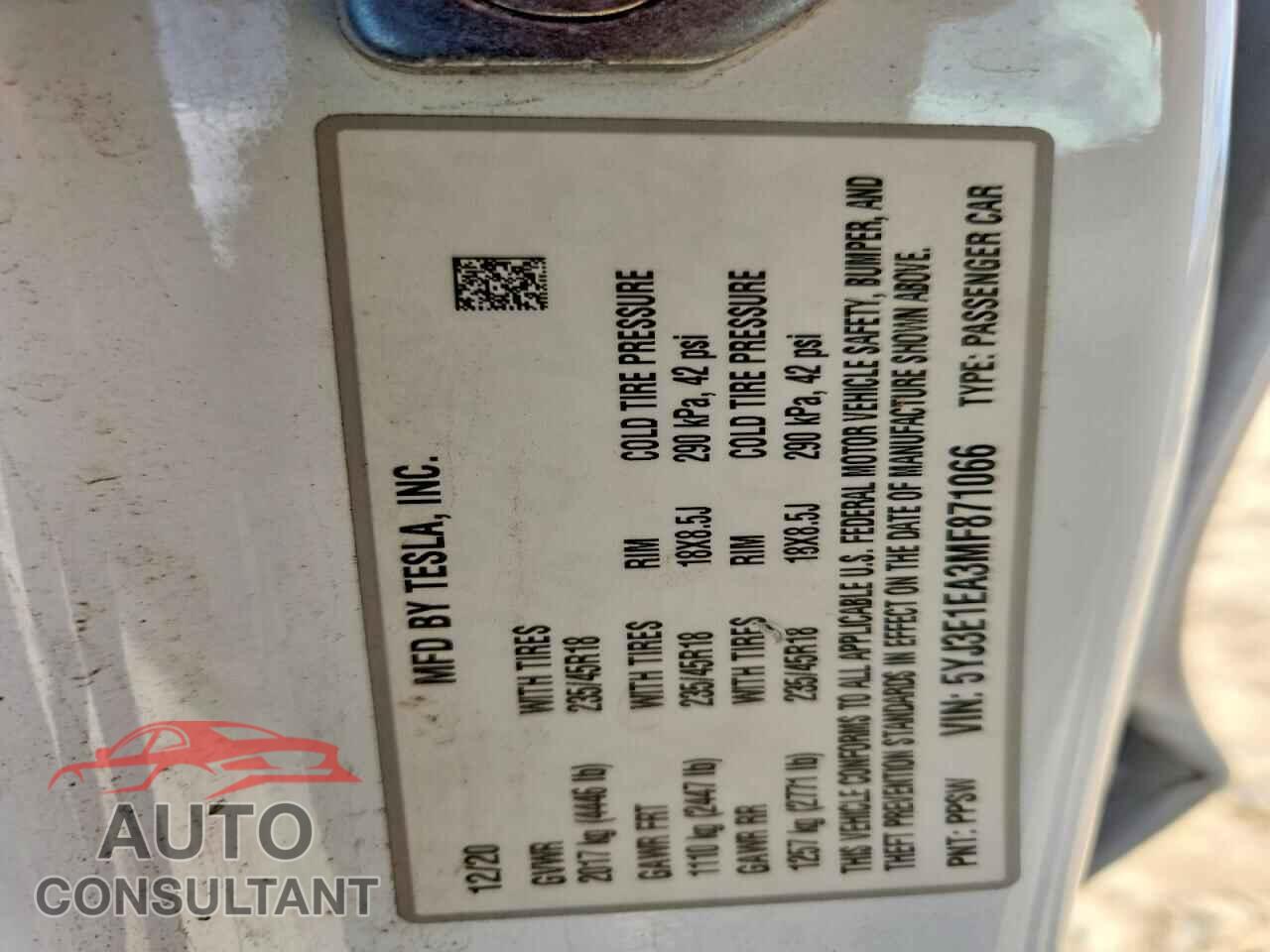 TESLA MODEL 3 2021 - 5YJ3E1EA3MF871066