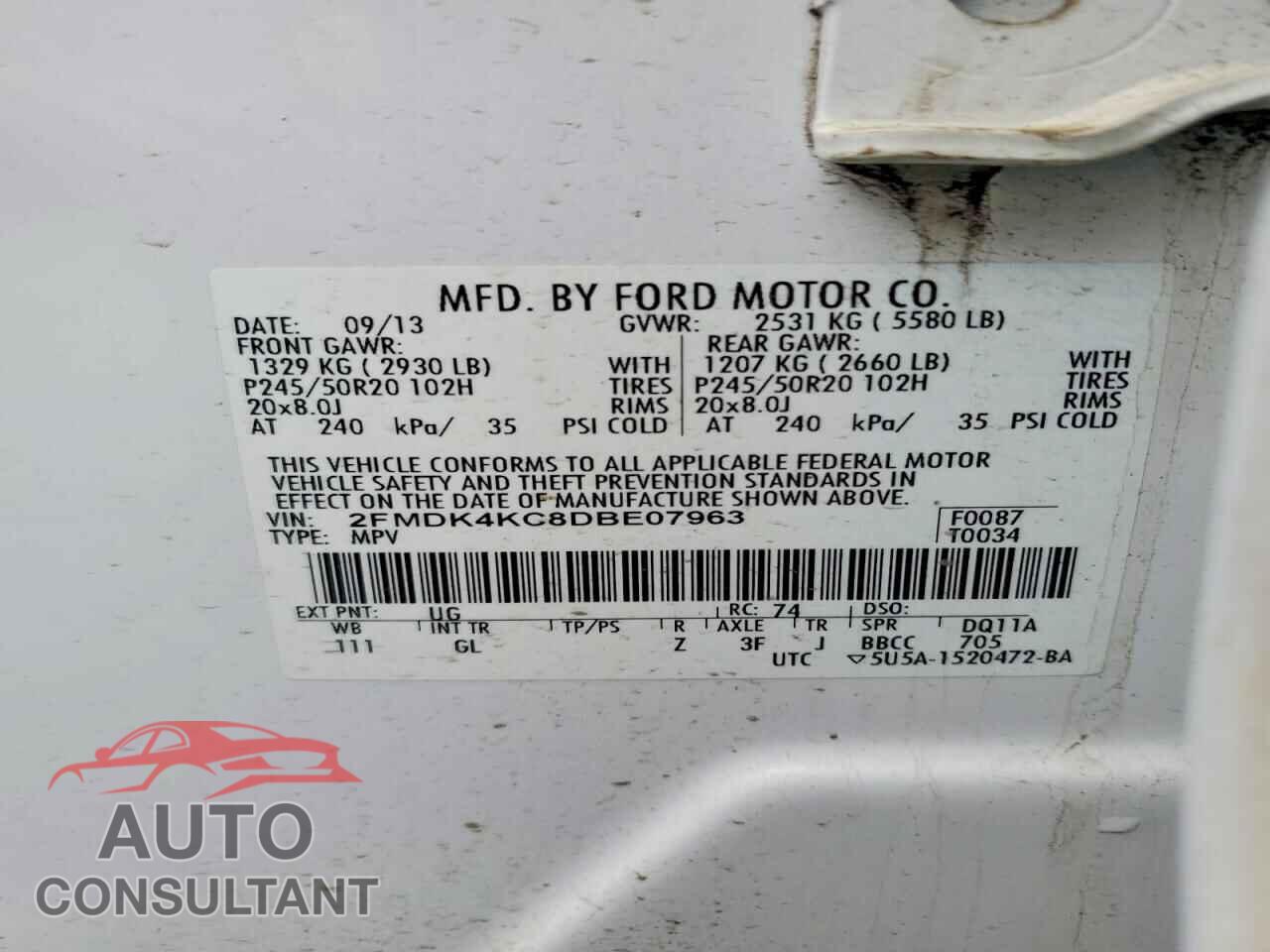 FORD EDGE 2013 - 2FMDK4KC8DBE07963