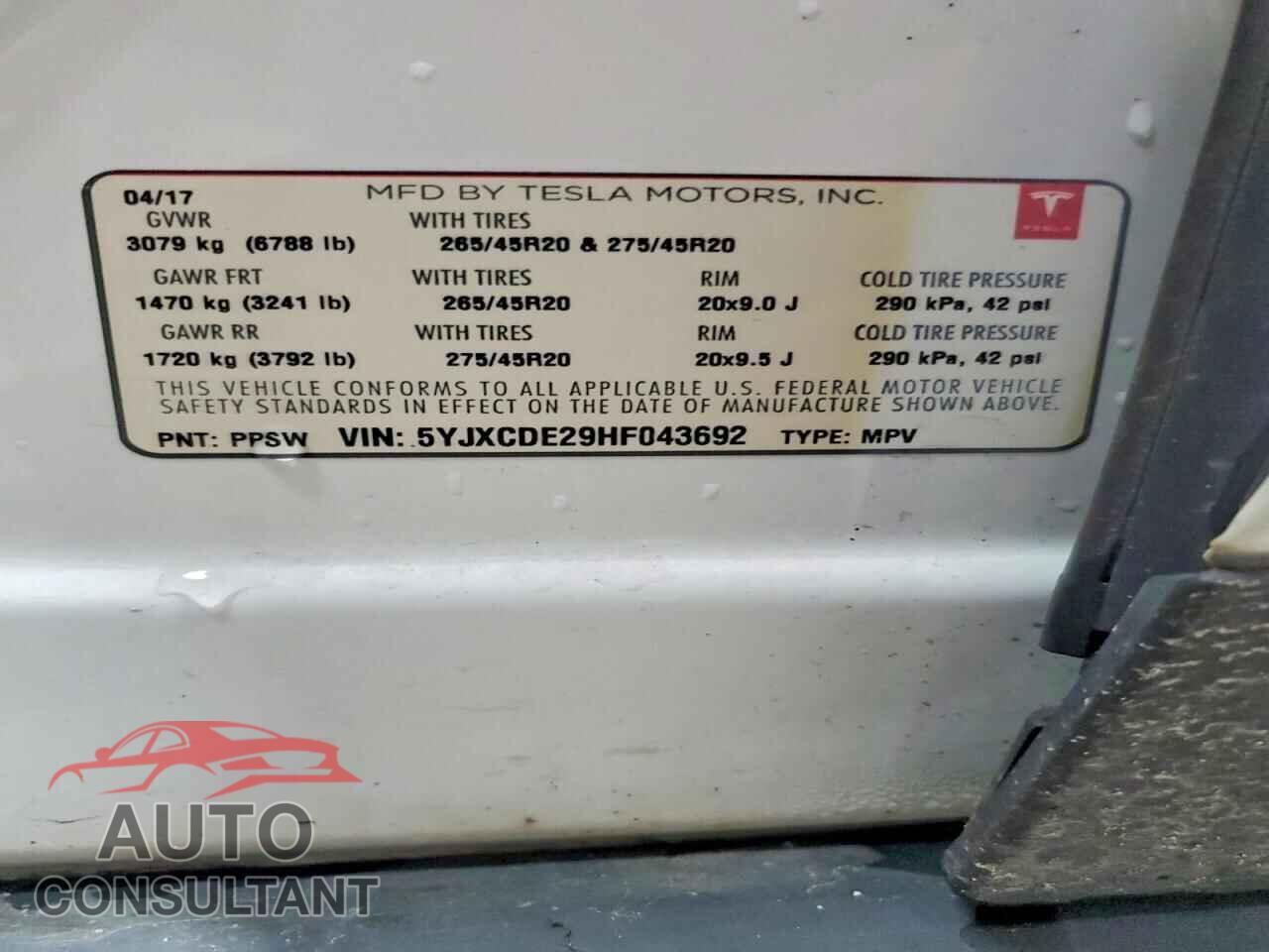 TESLA MODEL X 2017 - 5YJXCDE29HF043692