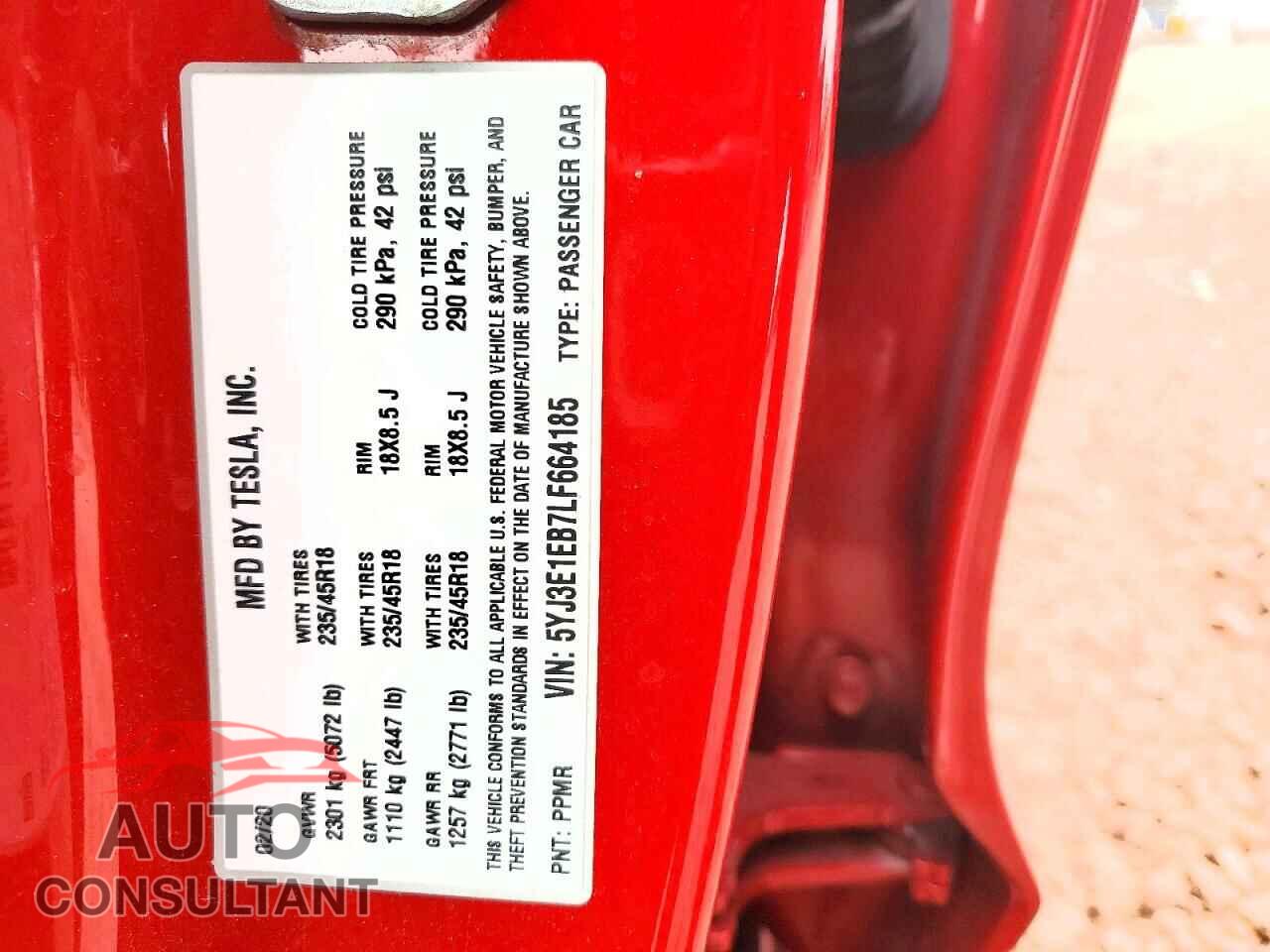 TESLA MODEL 3 2020 - 5YJ3E1EB7LF664185