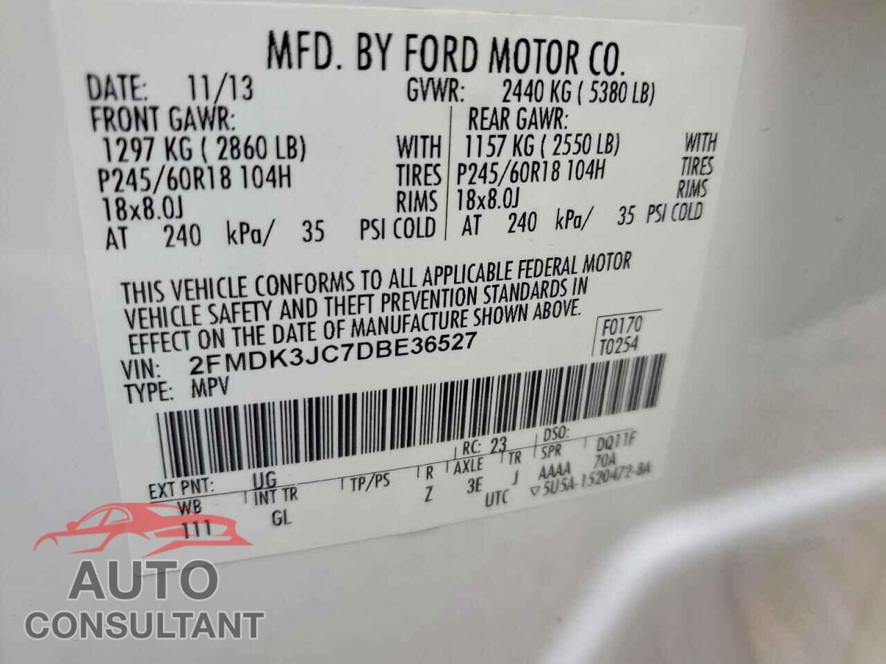 FORD EDGE 2013 - 2FMDK3JC7DBE36527