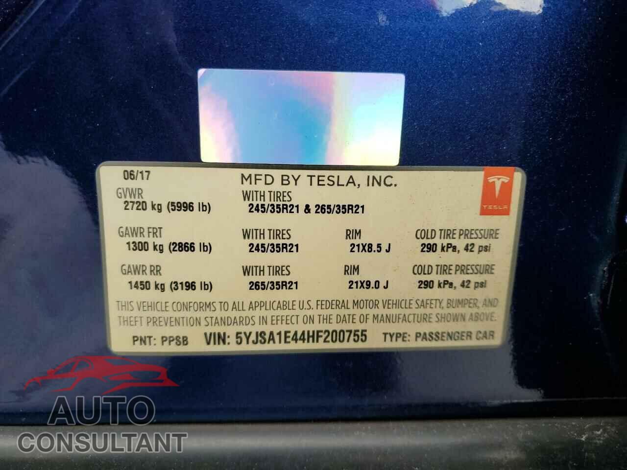 TESLA MODEL S 2017 - 5YJSA1E44HF200755