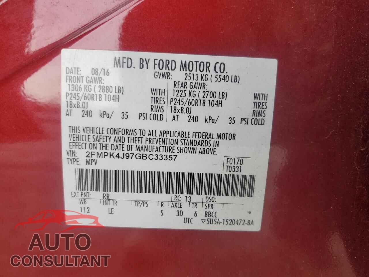 FORD EDGE 2016 - 2FMPK4J97GBC33357
