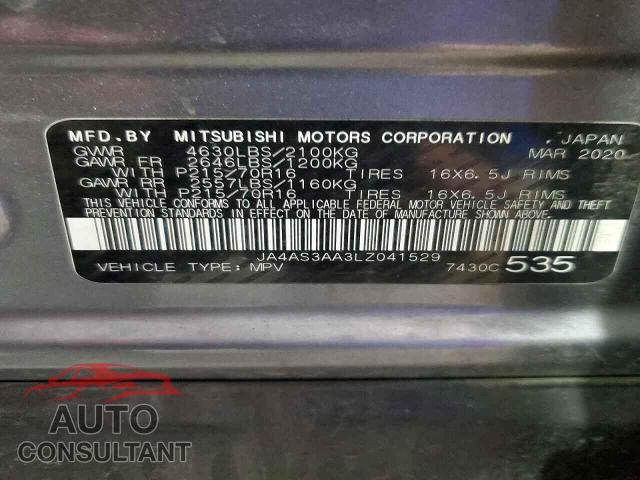 MITSUBISHI ECLIPSE 2020 - JA4AS3AA3LZ041529