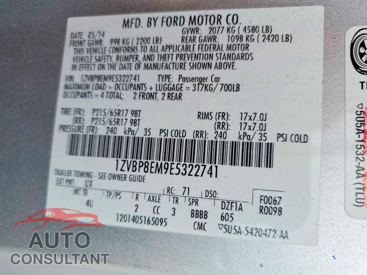 FORD MUSTANG 2014 - 1ZVBP8EM9E5322741