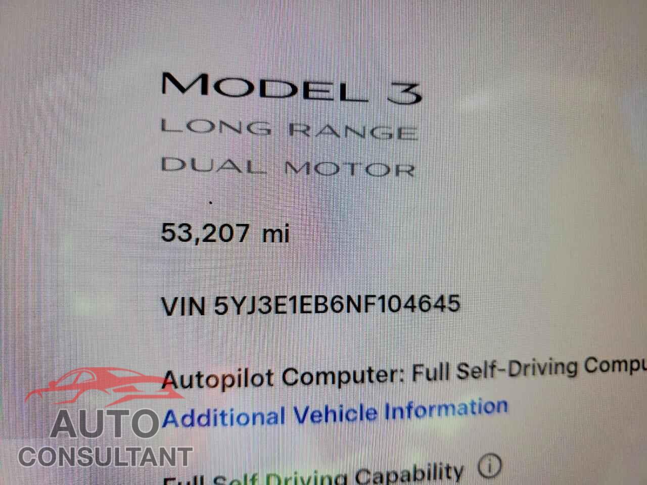 TESLA MODEL 3 2022 - 5YJ3E1EB6NF104645