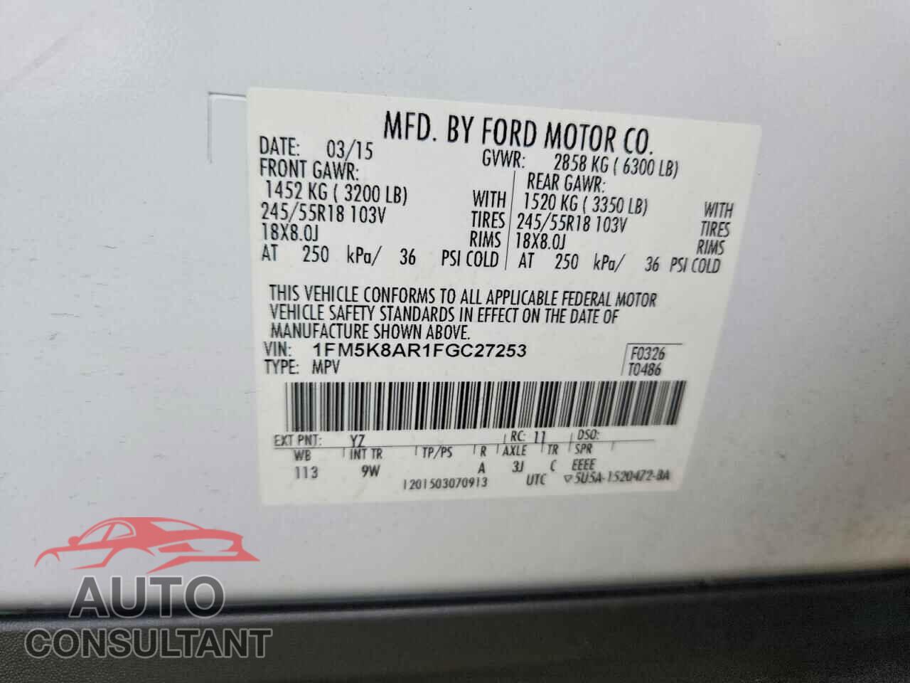 FORD EXPLORER 2015 - 1FM5K8AR1FGC27253