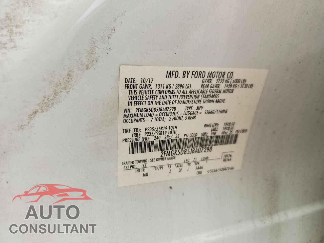 FORD FLEX 2018 - 2FMGK5D85JBA07298