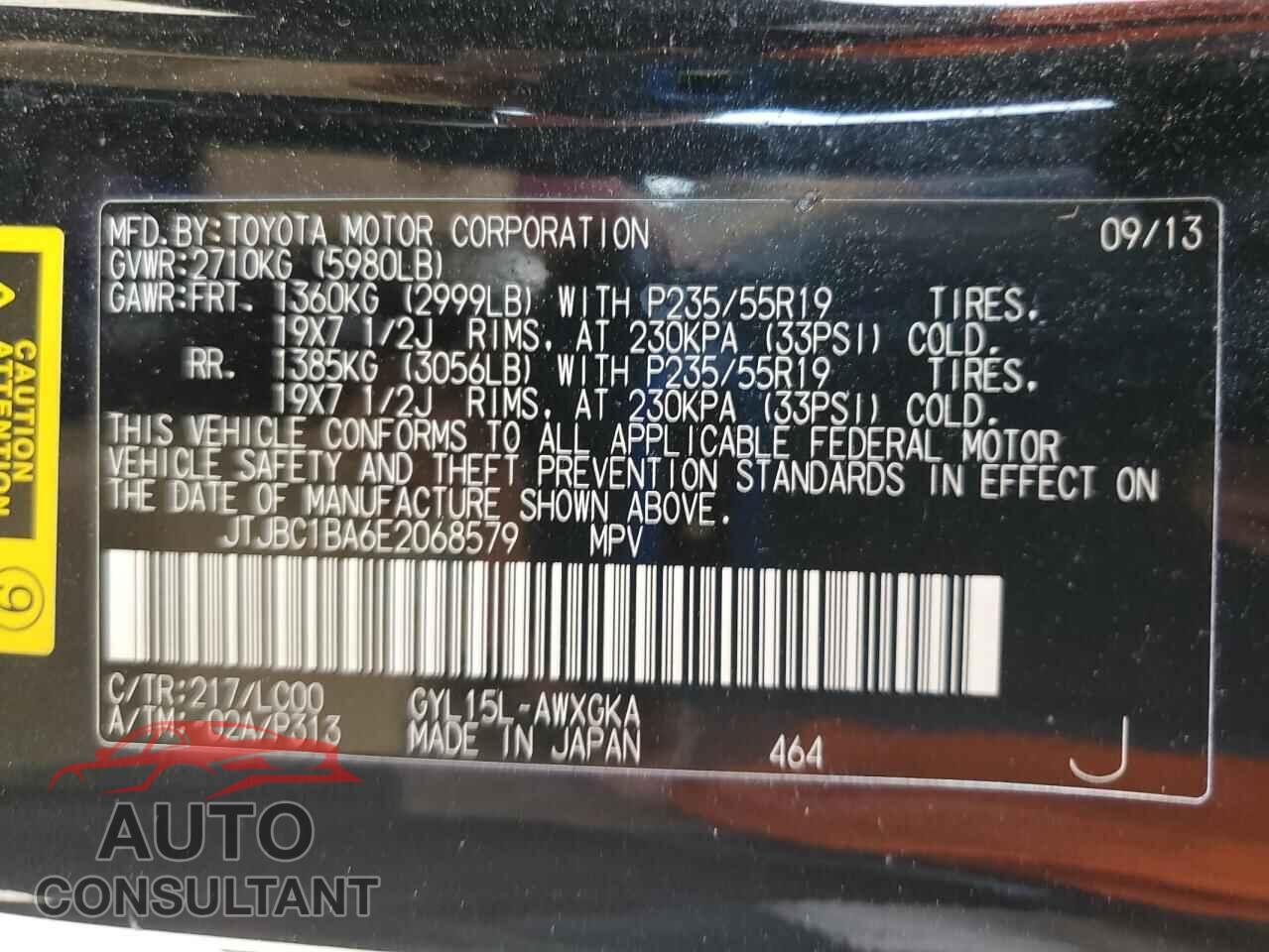 LEXUS RX450 2014 - JTJBC1BA6E2068579