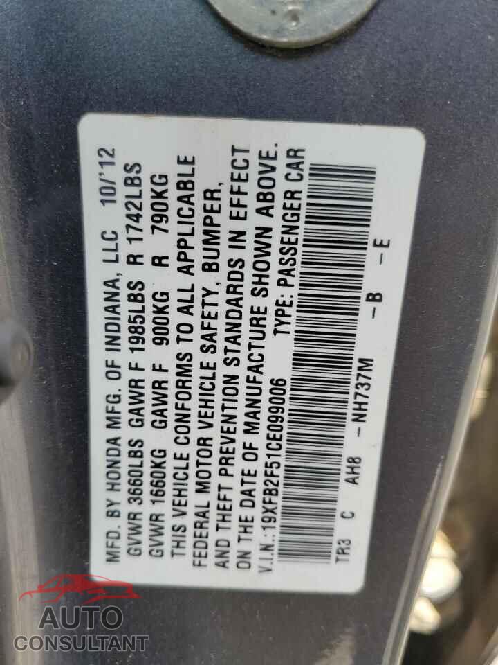 HONDA CIVIC 2012 - 19XFB2F51CE099006