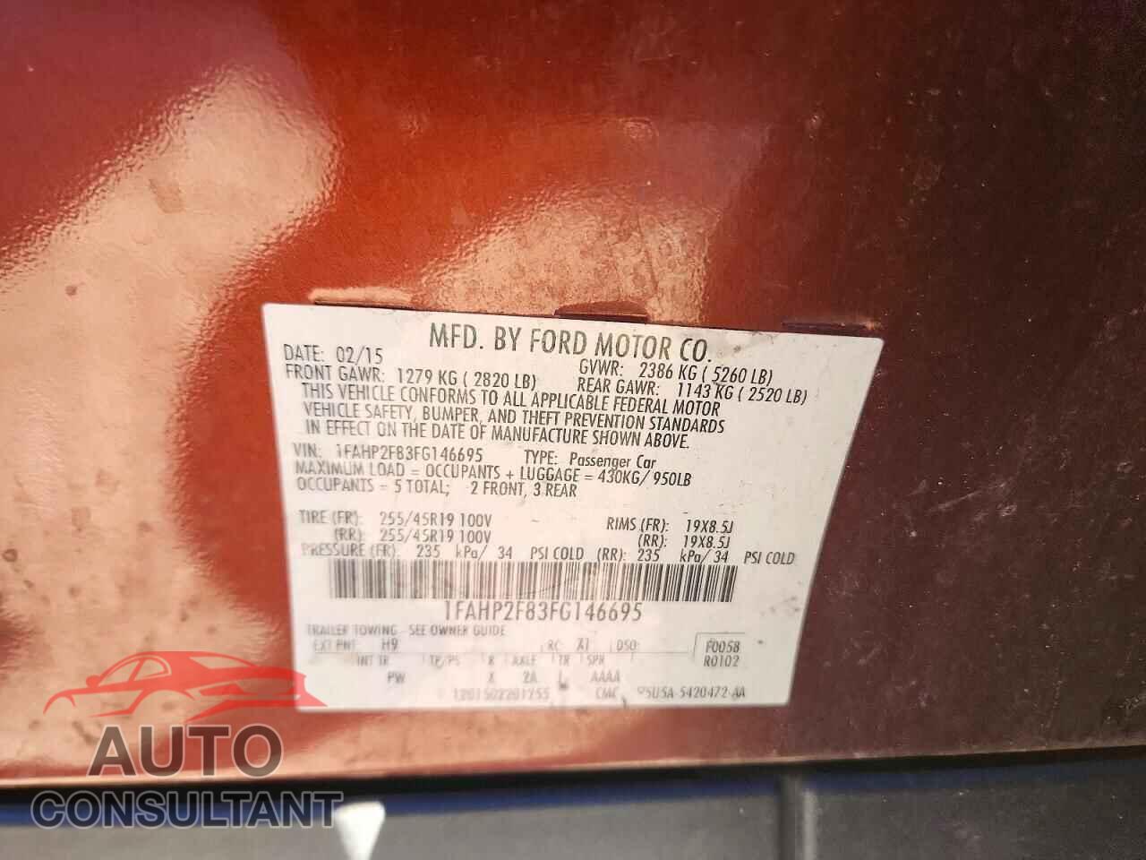 FORD TAURUS 2015 - 1FAHP2F83FG146695