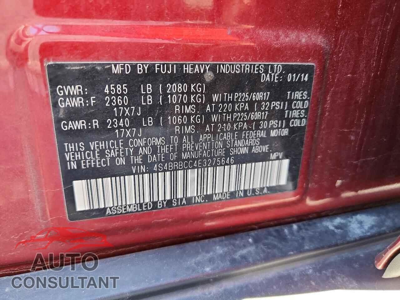 SUBARU OUTBACK 2014 - 4S4BRBCC4E3275646