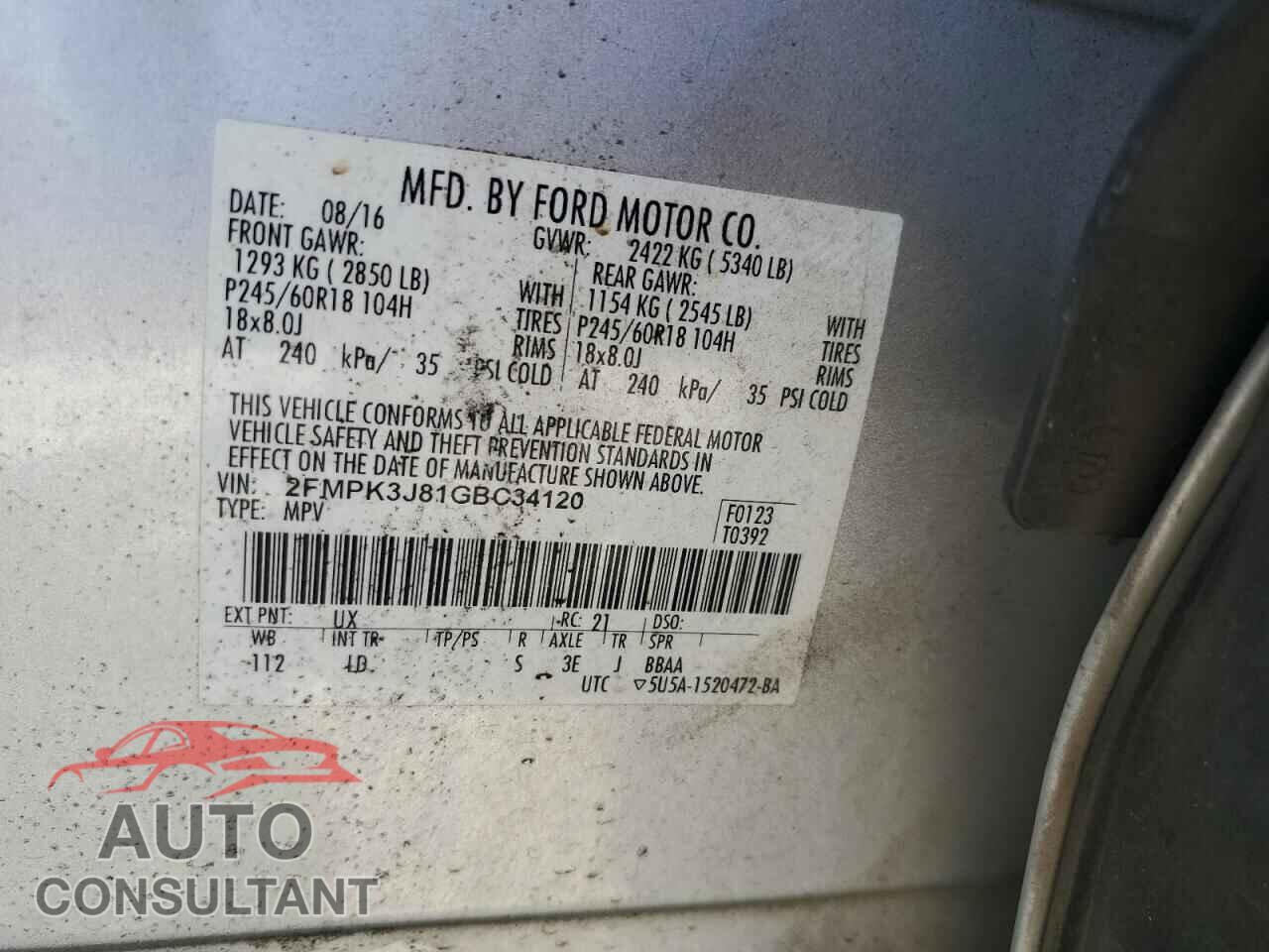 FORD EDGE 2016 - 2FMPK3J81GBC34120