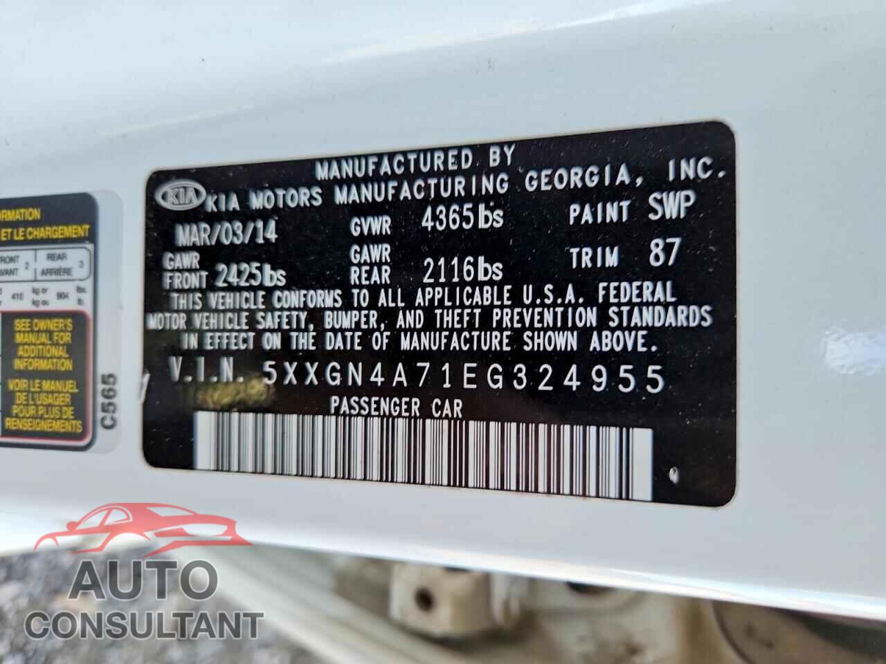 KIA OPTIMA 2014 - 5XXGN4A71EG324955