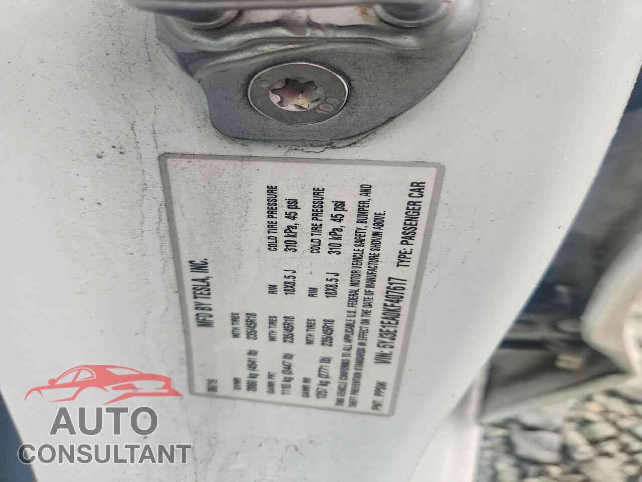 TESLA MODEL 3 2019 - 5YJ3E1EA0KF407617