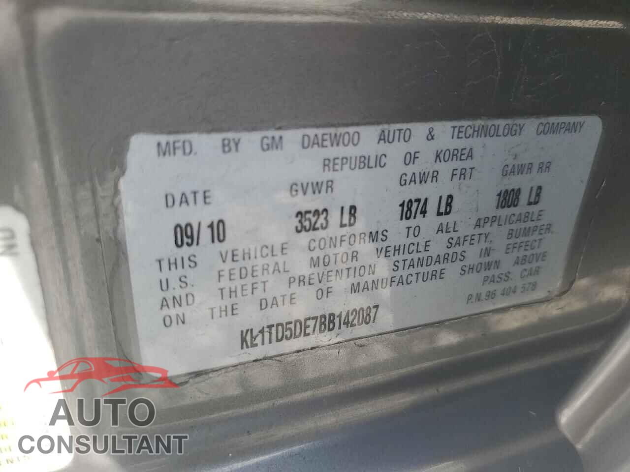 CHEVROLET AVEO 2011 - KL1TD5DE7BB142087