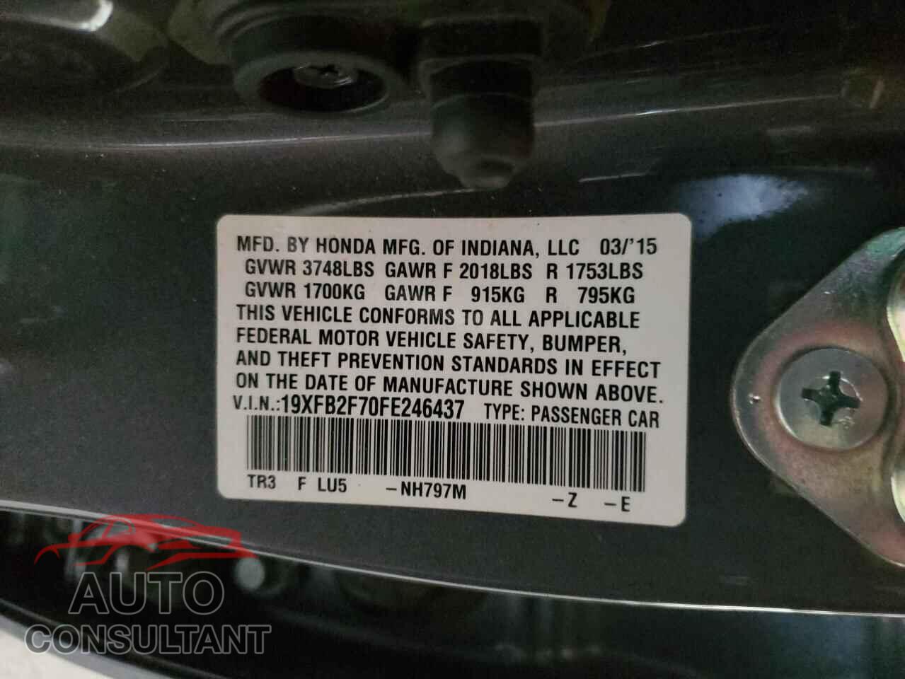 HONDA CIVIC 2015 - 19XFB2F70FE246437