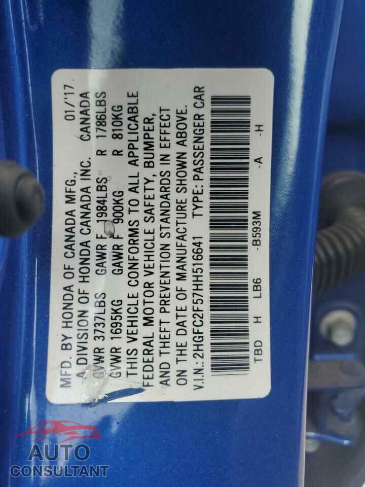 HONDA CIVIC 2017 - 2HGFC2F57HH516641