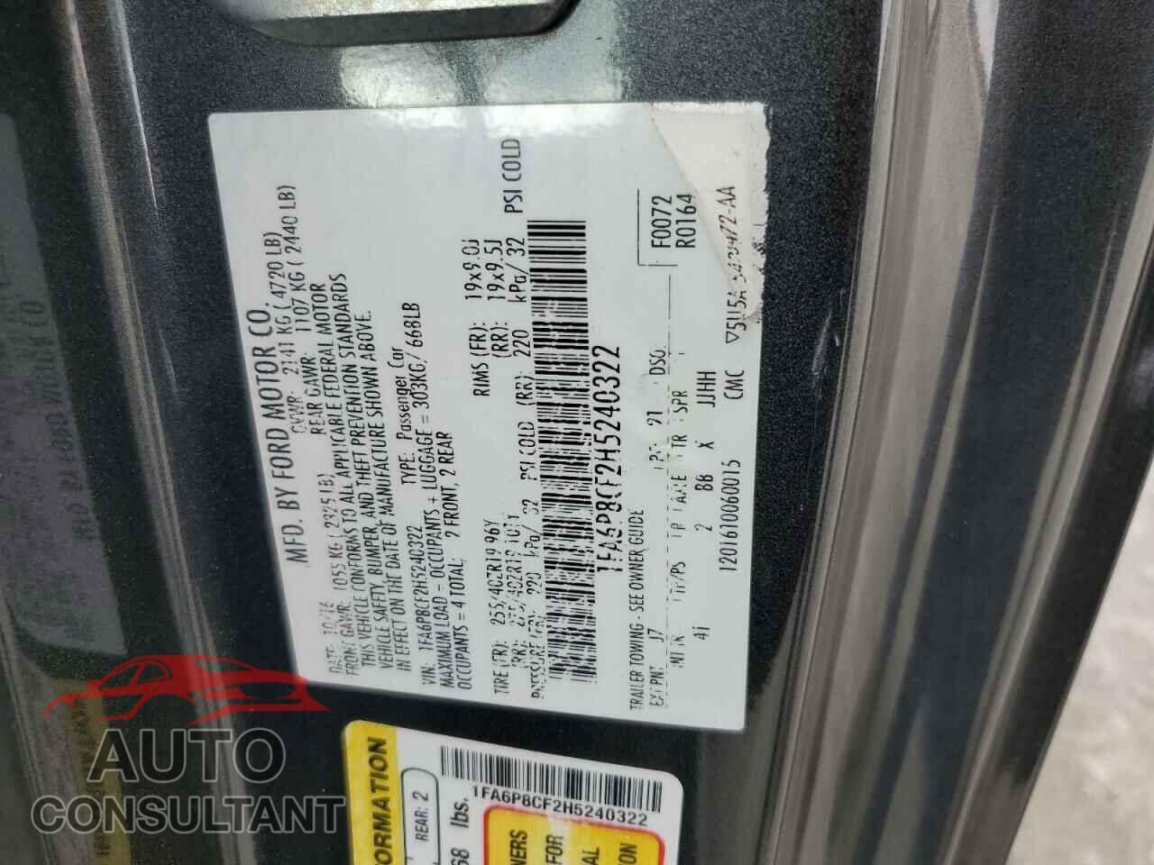 FORD MUSTANG 2017 - 1FA6P8CF2H5240322