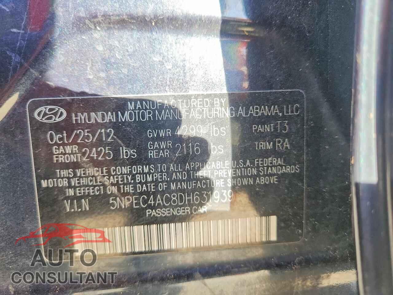HYUNDAI SONATA 2013 - 5NPEC4AC8DH631939