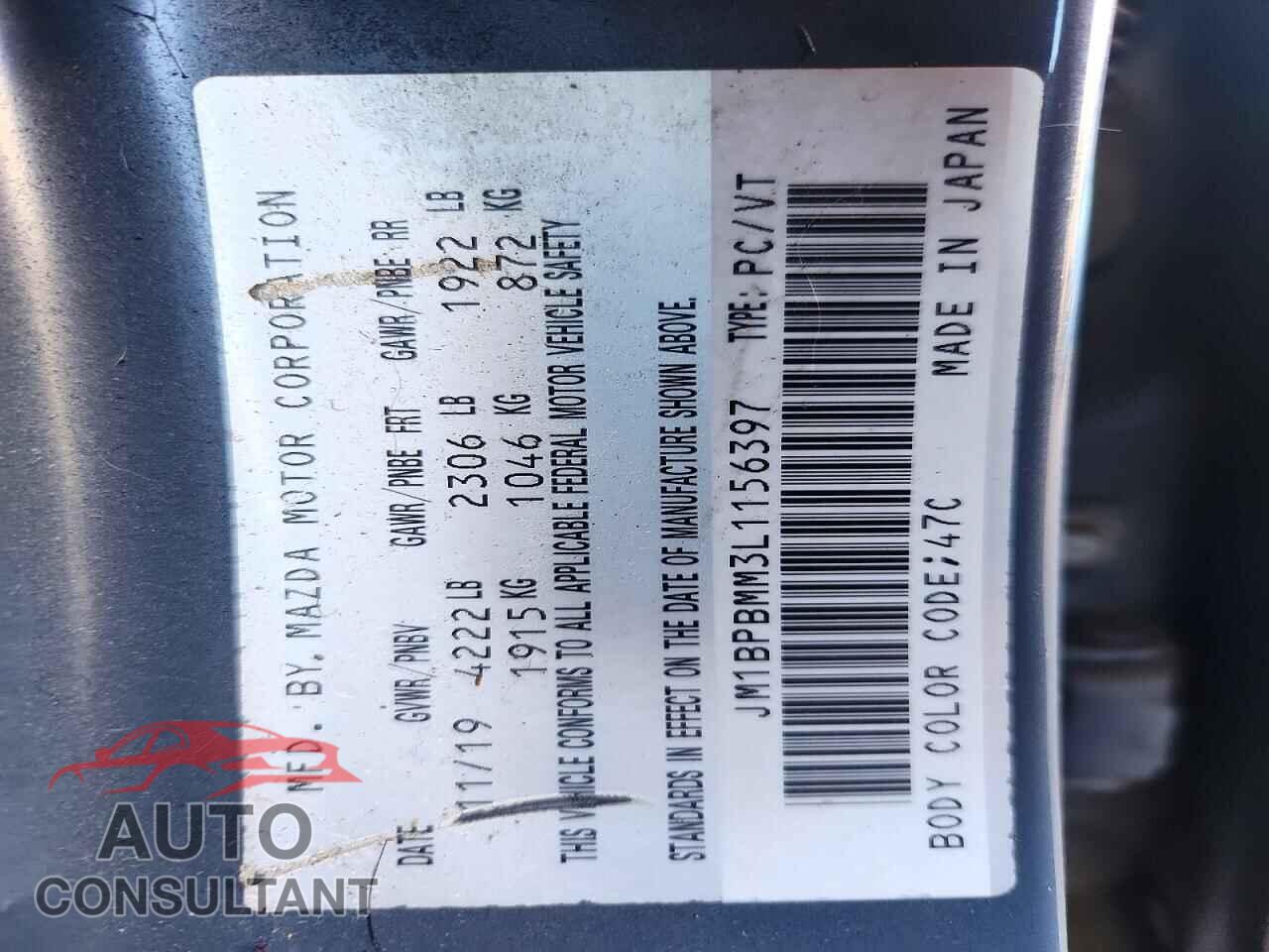 MAZDA 3 2020 - JM1BPBMM3L1156397