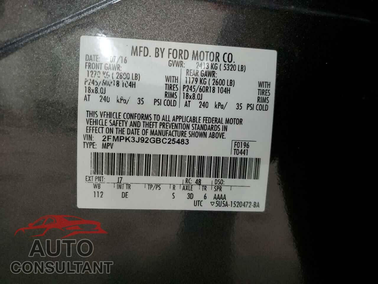 FORD EDGE 2016 - 2FMPK3J92GBC25483