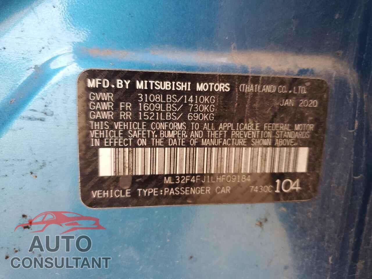 MITSUBISHI MIRAGE 2020 - ML32F4FJ1LHF09184