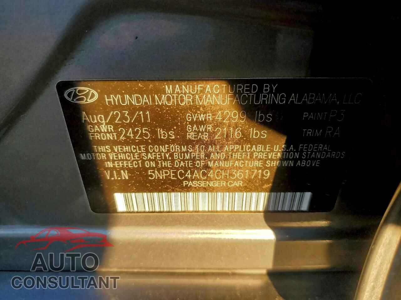 HYUNDAI SONATA 2012 - 5NPEC4AC4CH361719